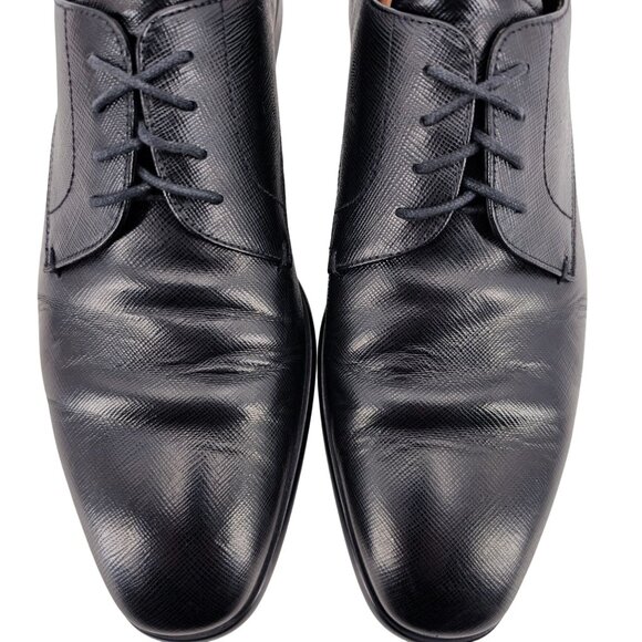 Prada Italian Saffiano Black Leather Dress Shoes Mens 8.5 Luxury Formal Oxfords - Picture 2 of 14